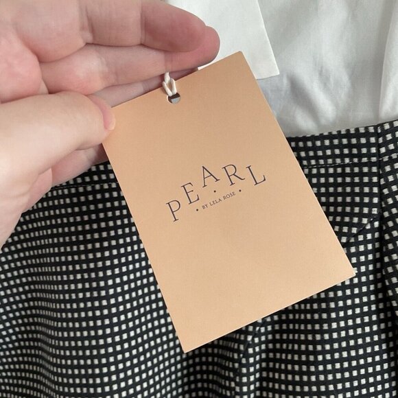 Pearl By Lela Rose Women 8 Black Checked Short Sleeve Poplin Combo Top NWT - Picture 7 of 13